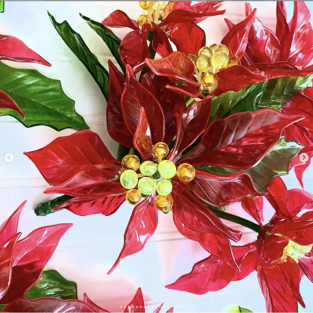 Vintage Christmas Poinsettia Lucite Decor 1968 CK Ind Co SIX FLOWER BOUQUET